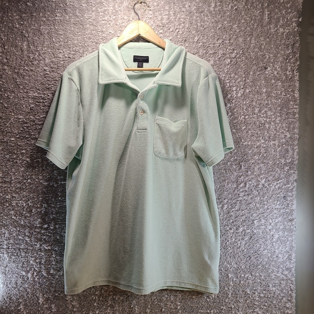 Magaschoni Frency Terry Solid Polo Shirt Sea Breeze Green Large Cotton Polyester